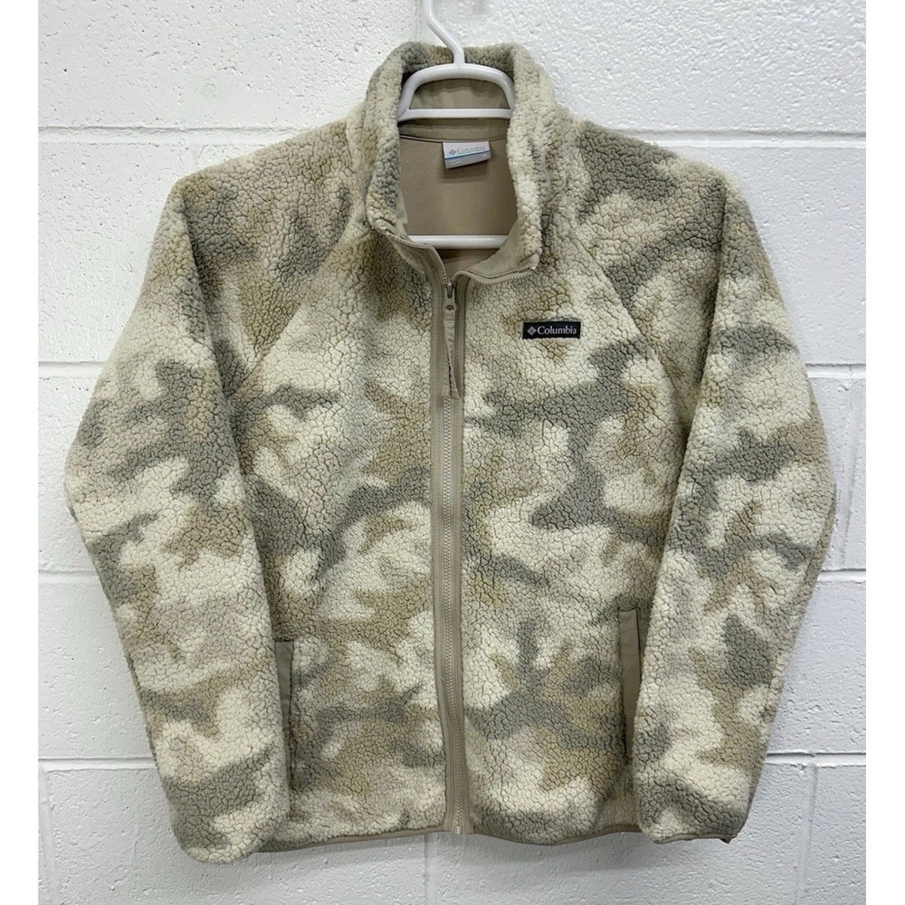 Columbia Fleece Jacket Beige Camo Full Zip Plush / Women's Medium